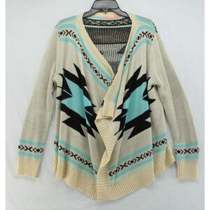 L Love Cardigan Women's Size M/L Beige Aztec Native Open Front Wrap